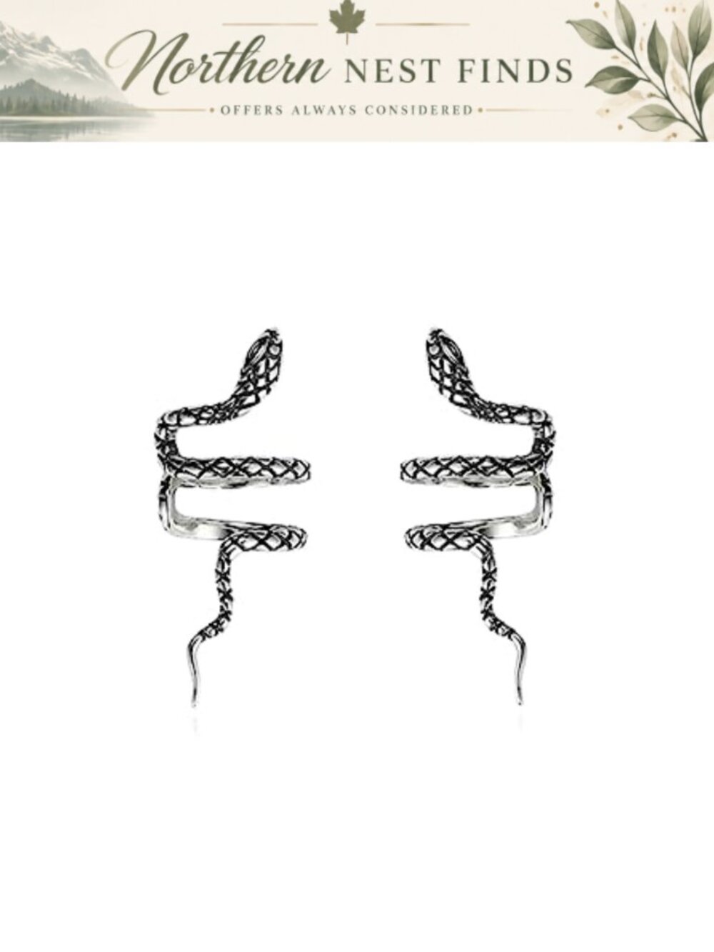 Solid 925 Sterling Silver Snake Cuff Earrings No Piercing Wrap for Women Crawler